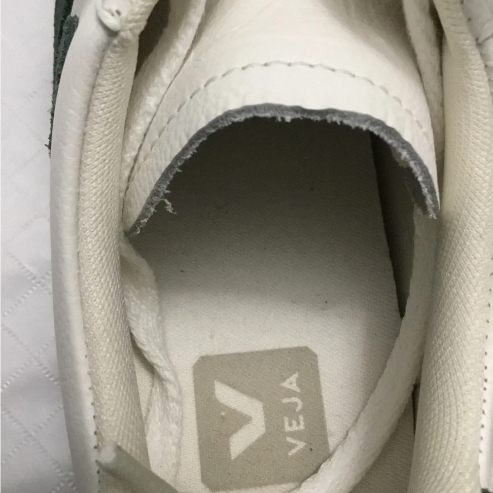Veja White Sneakers with Green V Logo and Brown Sole